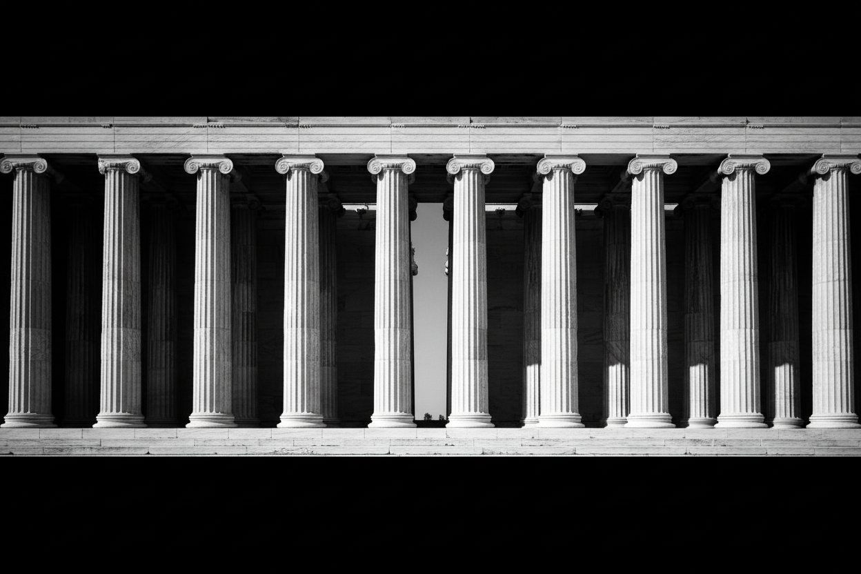 black and white symmetrical banner greek columns no text