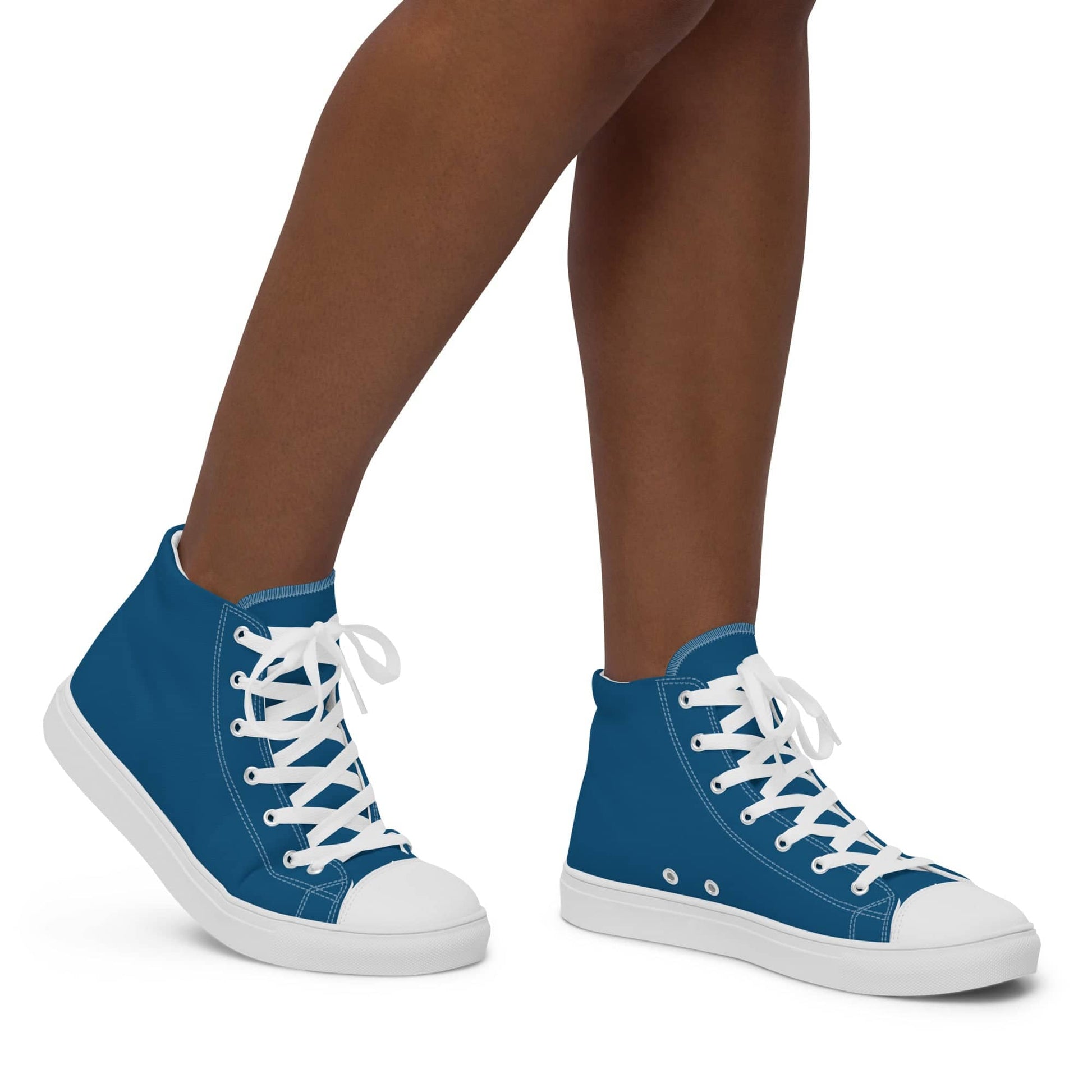 Blue high-top shoes for women with white laces and rubber soles by kallistii