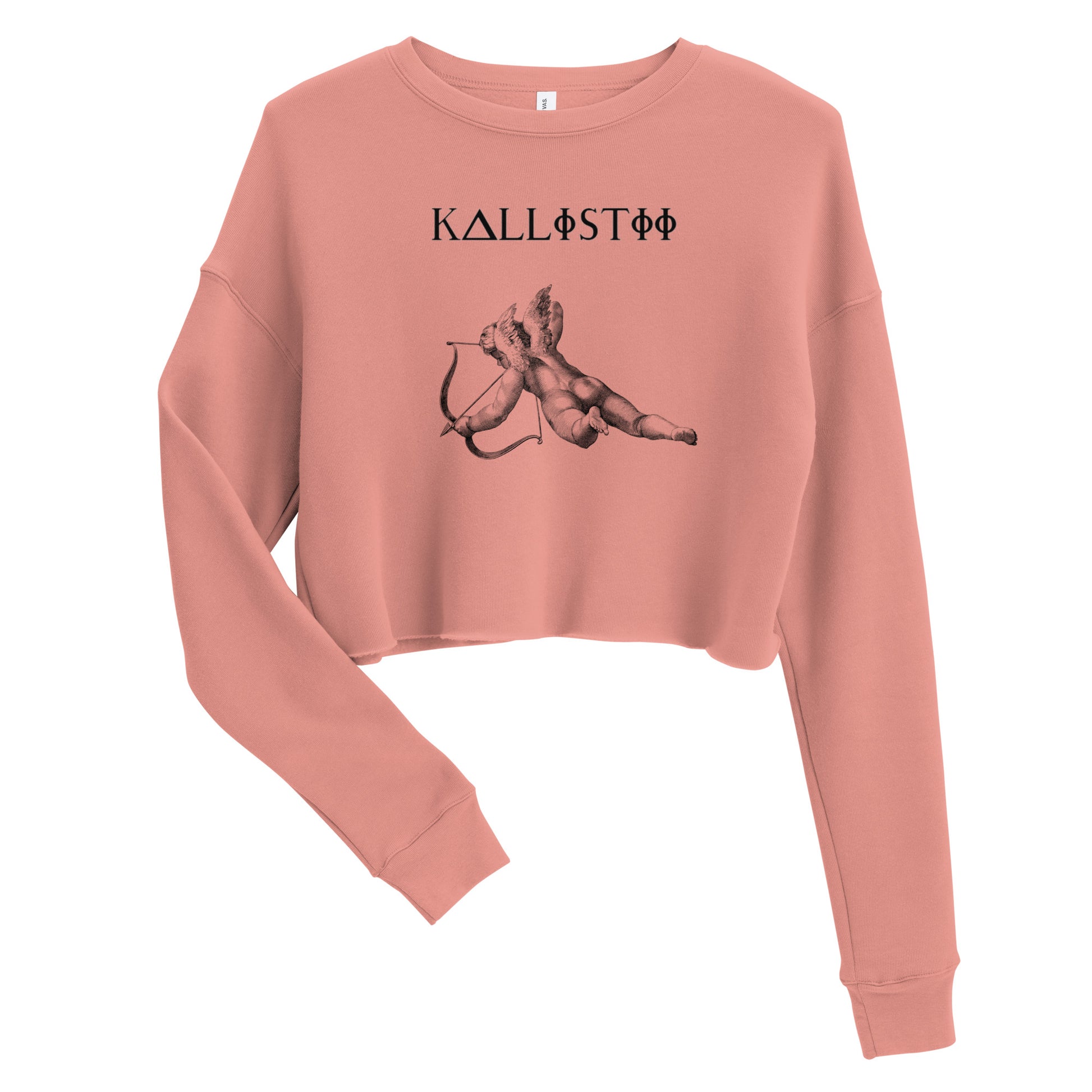 Kallistii Eros crop sweatshirt in dusty pink with long sleeves and cupid graphic print