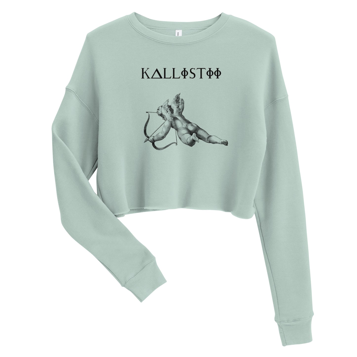 Eros crop sweatshirt by kallistii in light green with cupid graphic and long sleeves