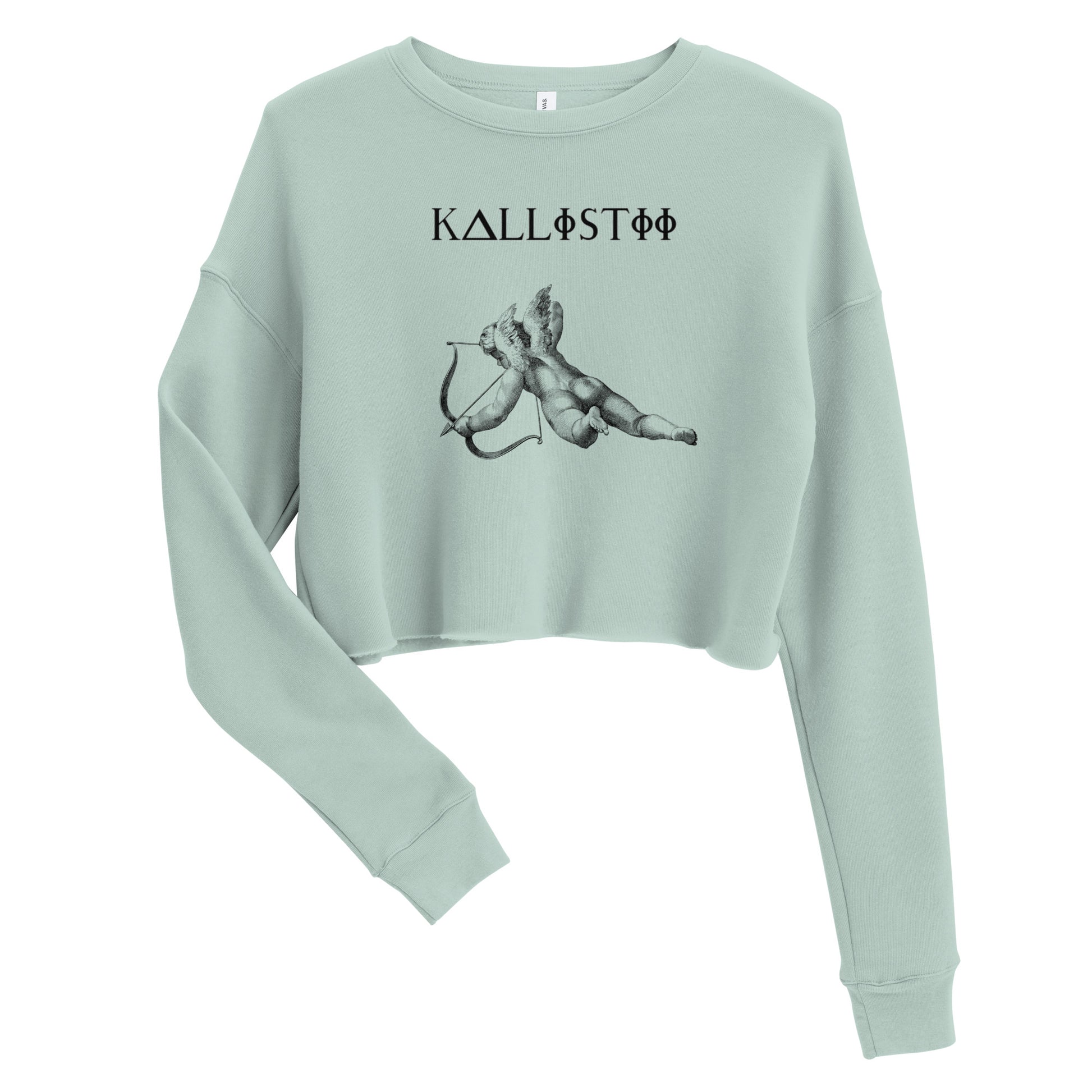 Eros crop sweatshirt by kallistii in light green with cupid graphic and long sleeves