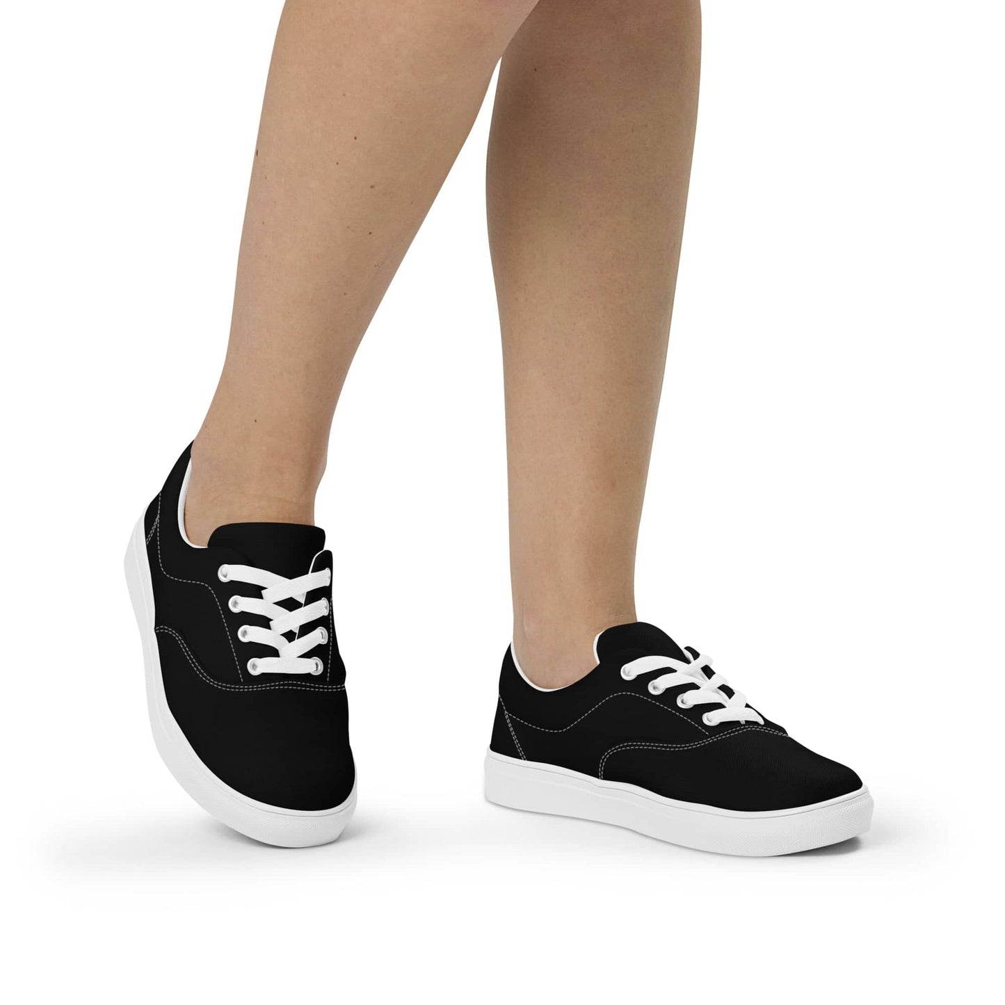 Black casual low-top shoes for women with white laces and white sole by kallistii