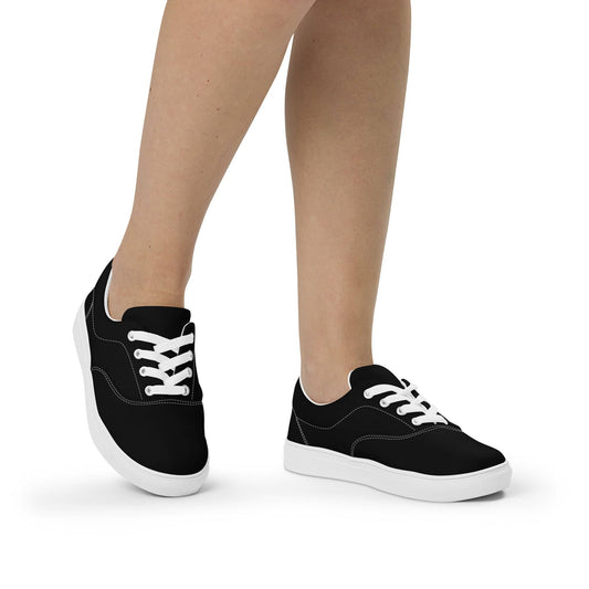 Black casual low-top shoes for women with white laces and white sole by kallistii