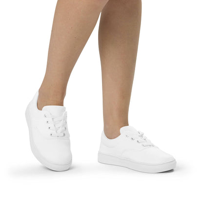 Kallistii white casual low-top shoes for women worn on feet with lace-up design