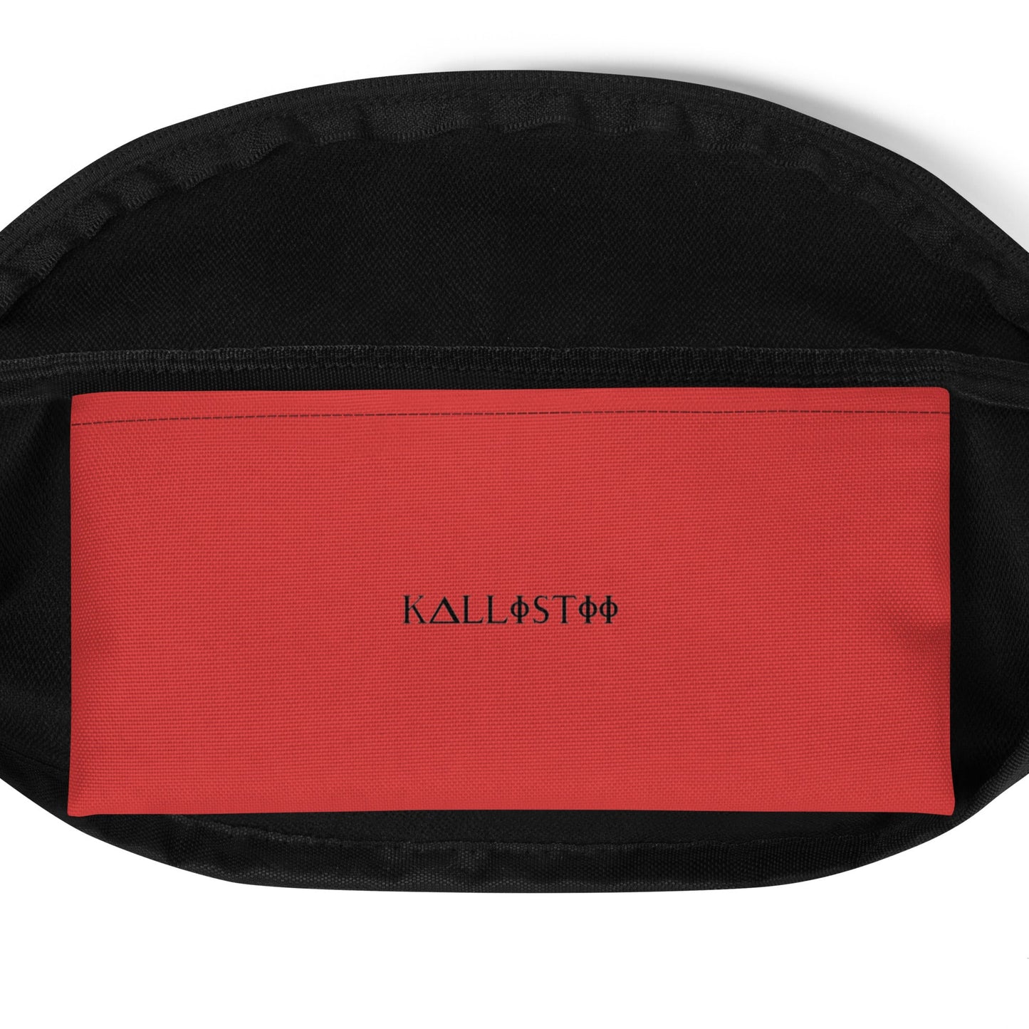 Red inner pocket of kallistii harlequin crossbody bag with black logo text