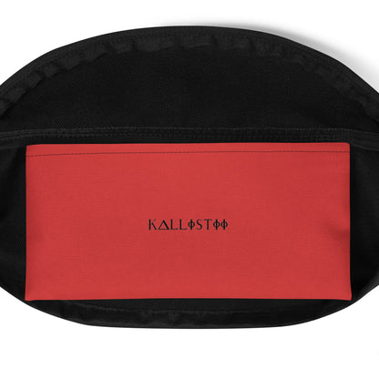 Red inner pocket of kallistii harlequin crossbody bag with black logo text