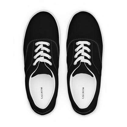 Kallistii black stylish low top shoes for men with white laces and cushioned insoles