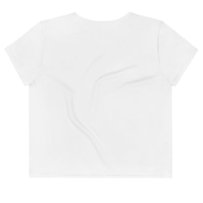 White kallistii dragon constellation crop tee with short sleeves and crew neckline on a plain background