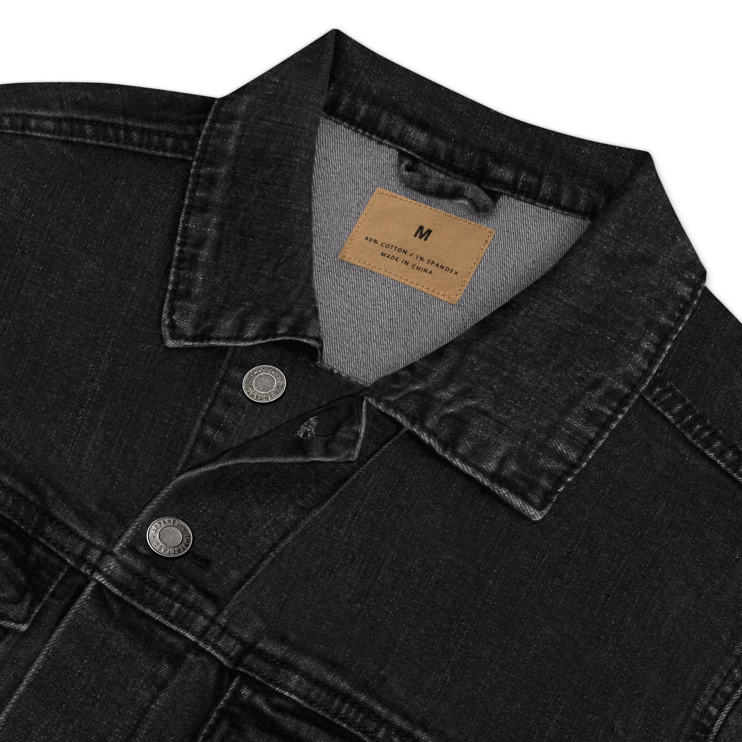 Kallistii black embroidered denim jacket with button closure and classic collar in medium size