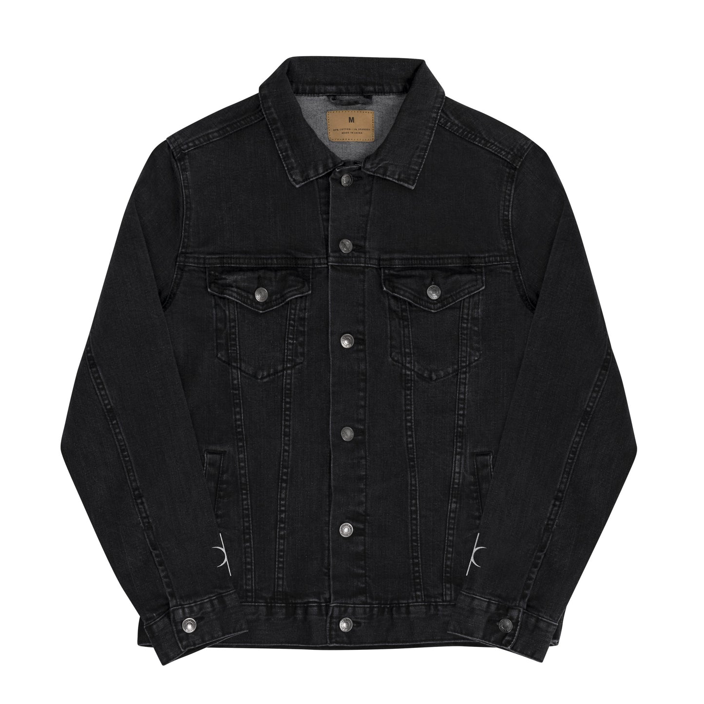 Kallistii black embroidered denim jacket with button-up front and chest pockets