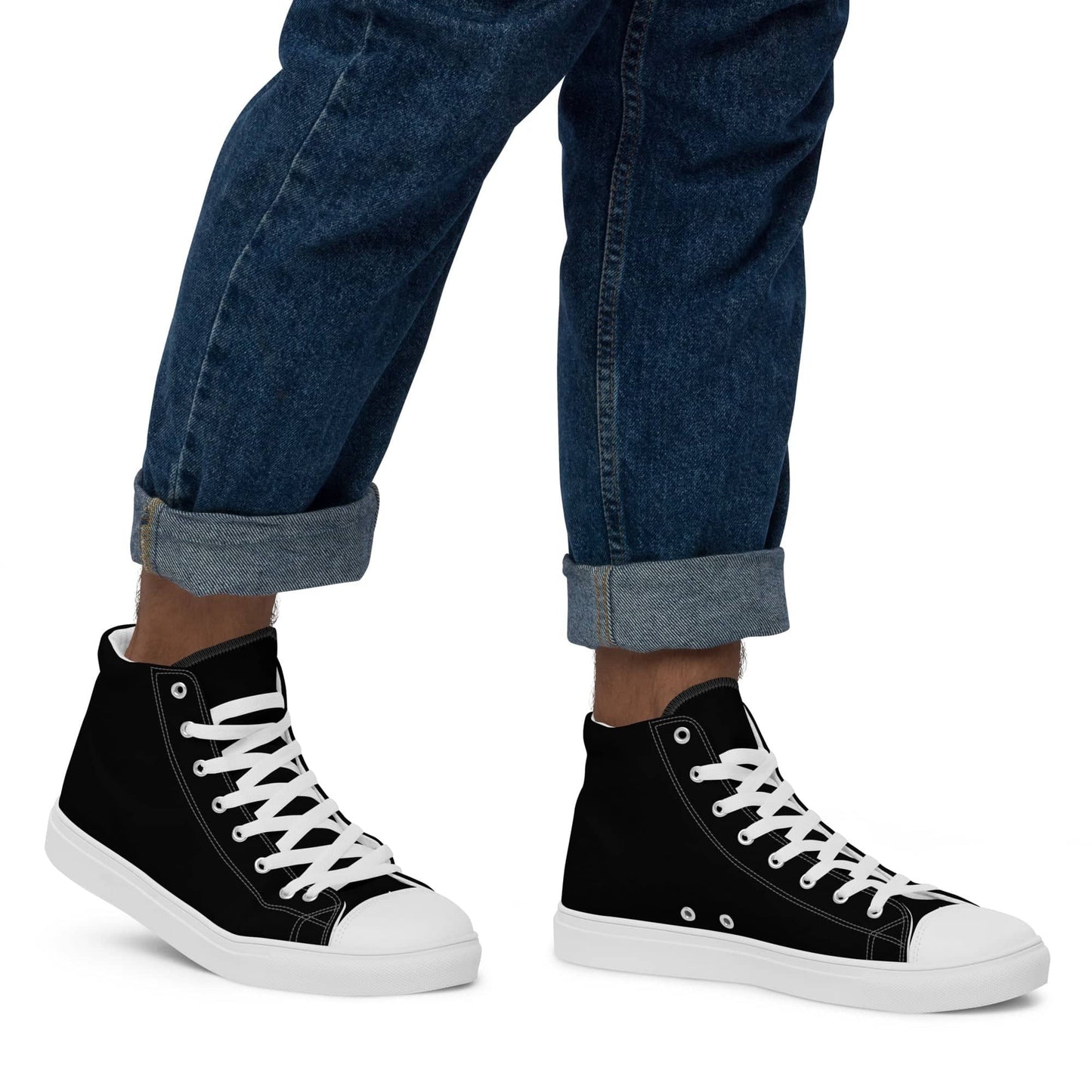 Kallistii black high-top statement sneakers for men with white laces and rubber soles