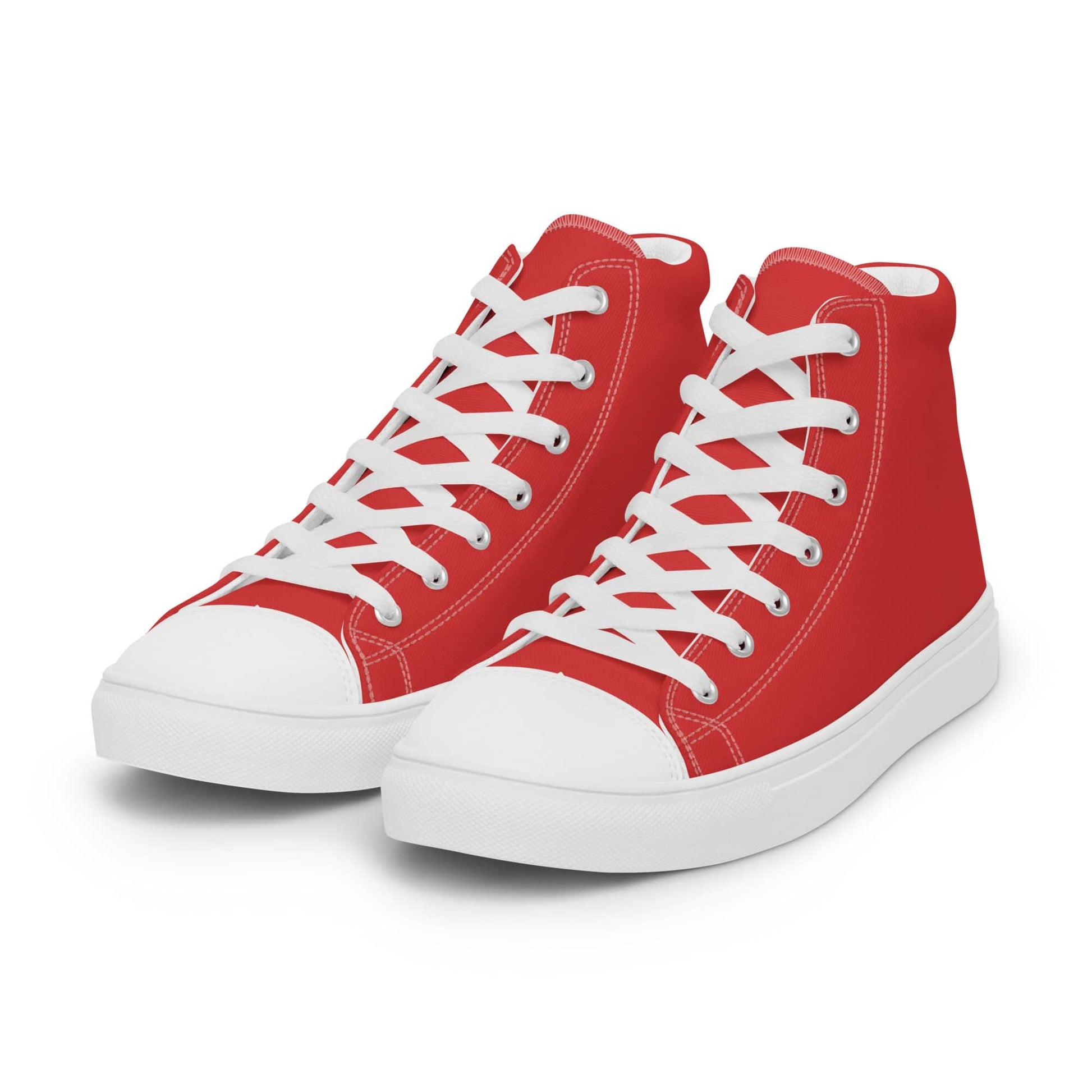 Kallistii red high-top statement sneakers for men with white laces and rubber soles