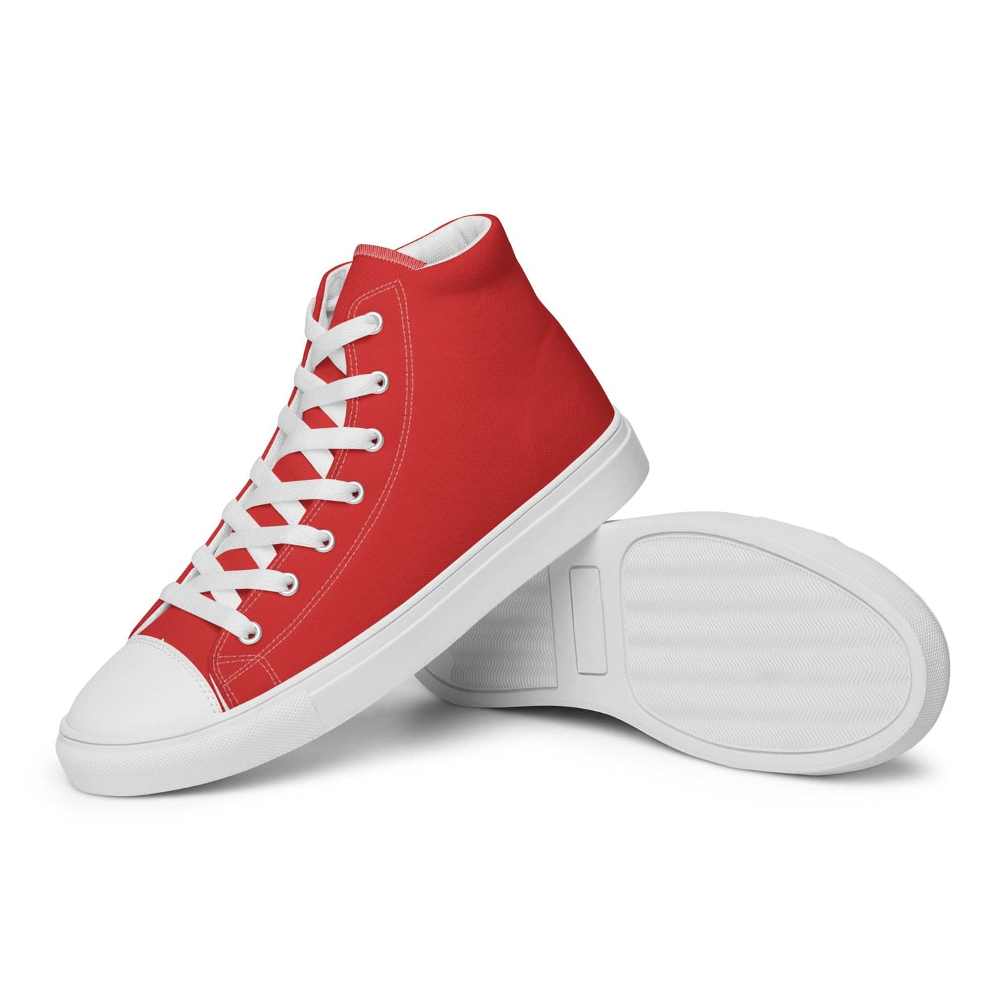 Red high-top statement sneakers for men with white laces and rubber soles by Kallistii