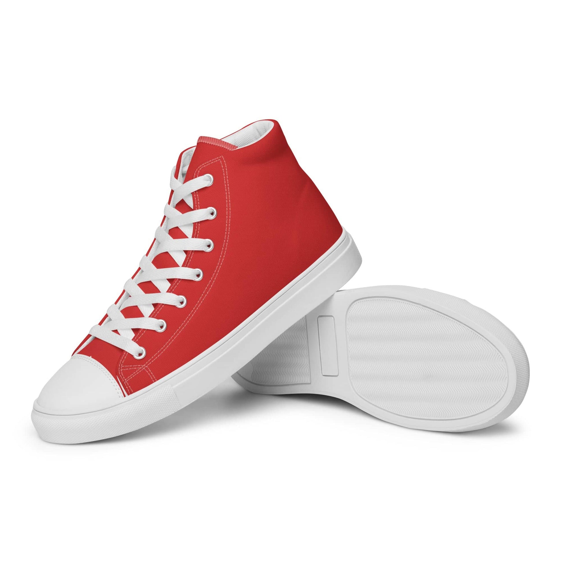 Red high-top statement sneakers for men with white laces and rubber soles by Kallistii