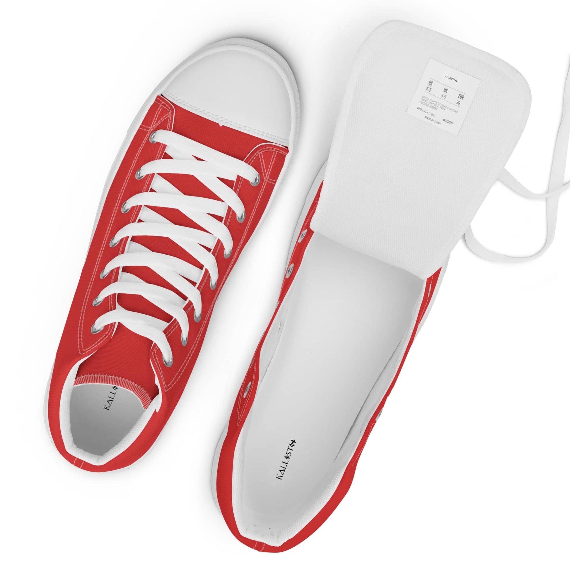 Kallistii red and white statement sneakers for men with white laces and rubber soles