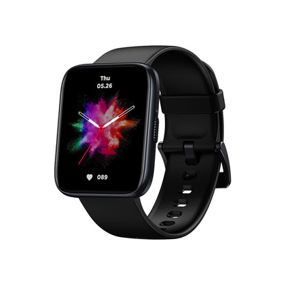 Kallistii large display smart watch with black strap and colorful digital clock face