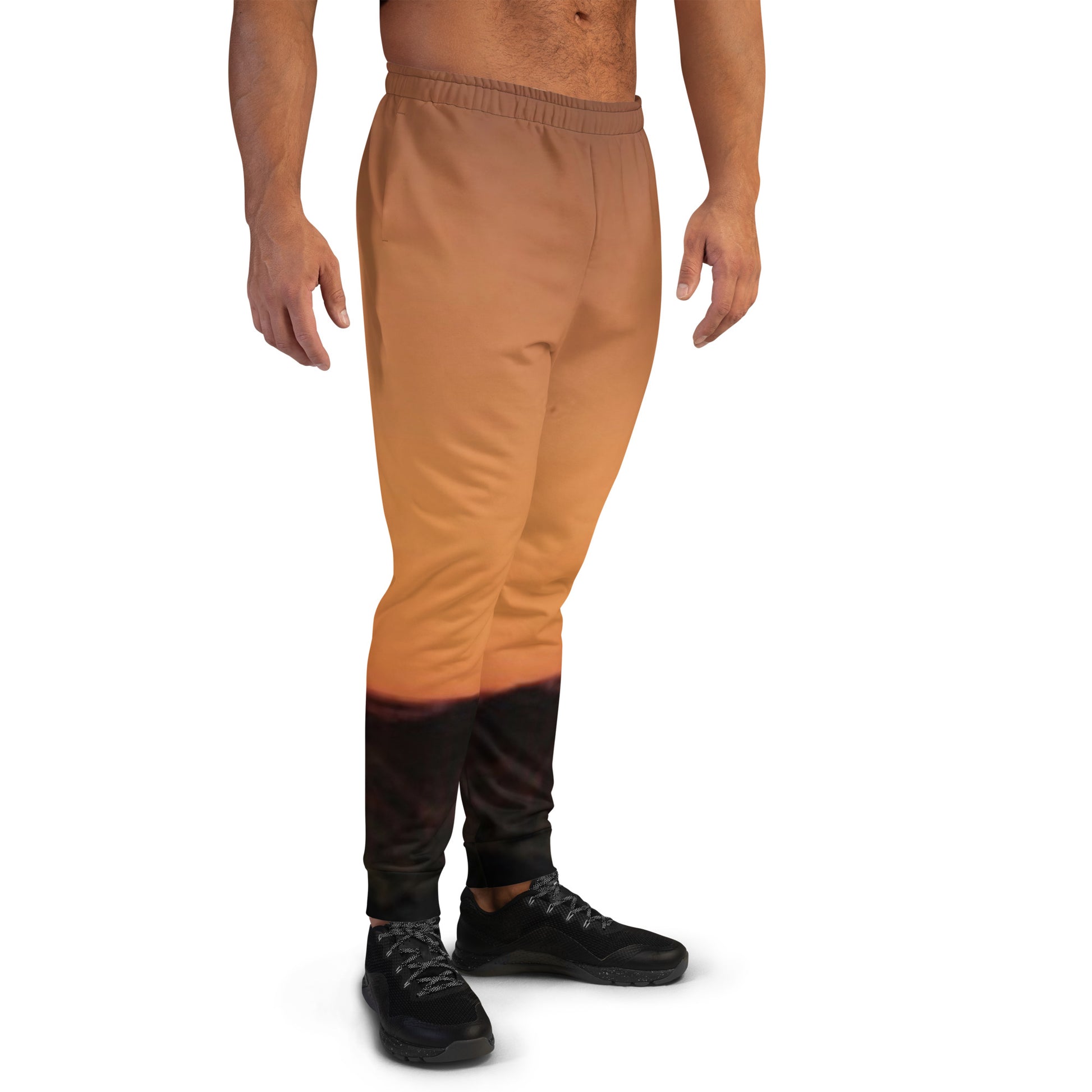 Mesa Joggers with bold design in gradient brown and black colors worn by male model with black sneakers