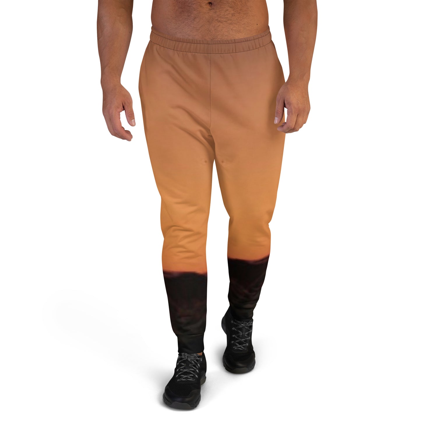 Mesa Joggers with bold design in brown and black gradient worn by male model with black shoes