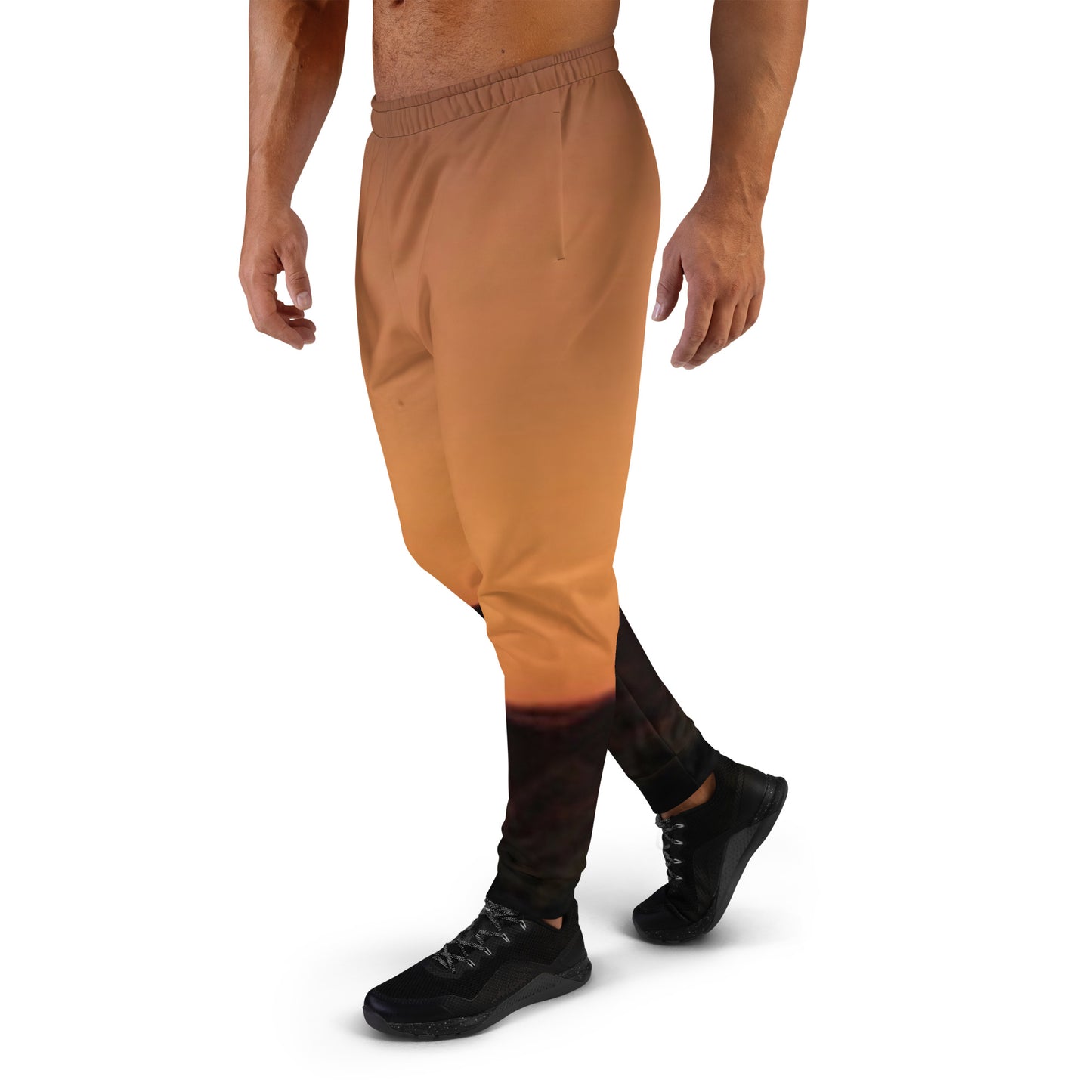 Mesa Joggers with bold design featuring gradient brown and black tones worn with black sneakers