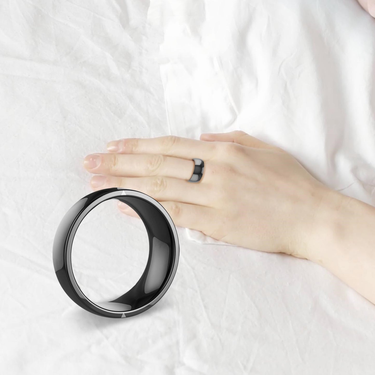 Modern smart ring for tech lovers worn on hand with sleek black design by kallistii
