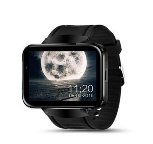 Kallistii smart watch with large display showing moon image and digital clock on black wristband