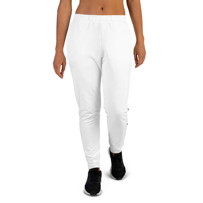 White kallistii unique logo joggers with elastic waistband and tapered legs worn with black sneakers