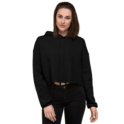 Kallistii womens fashion crop hoodie in black with long sleeves and adjustable hood