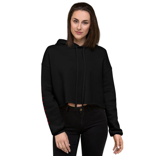 Kallistii womens fashion crop hoodie in black with long sleeves and adjustable hood
