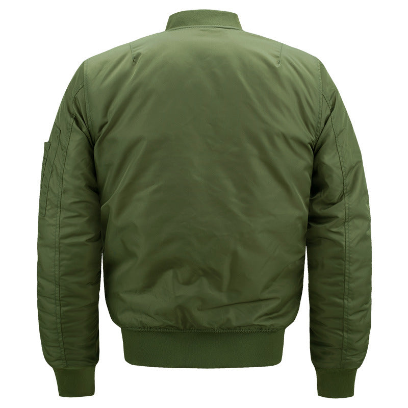 Kallistii green street style bomber jacket with ribbed cuffs and waistband shown from the back
