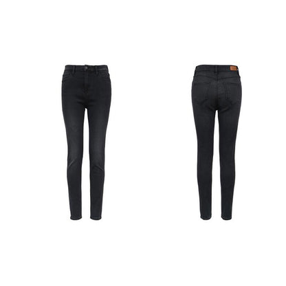 Front and back view of kallistii black fade skinny jeans with slim fit and classic pockets