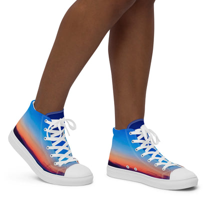 Kallistii fashion high-top sneakers for women with blue and orange sunset gradient design