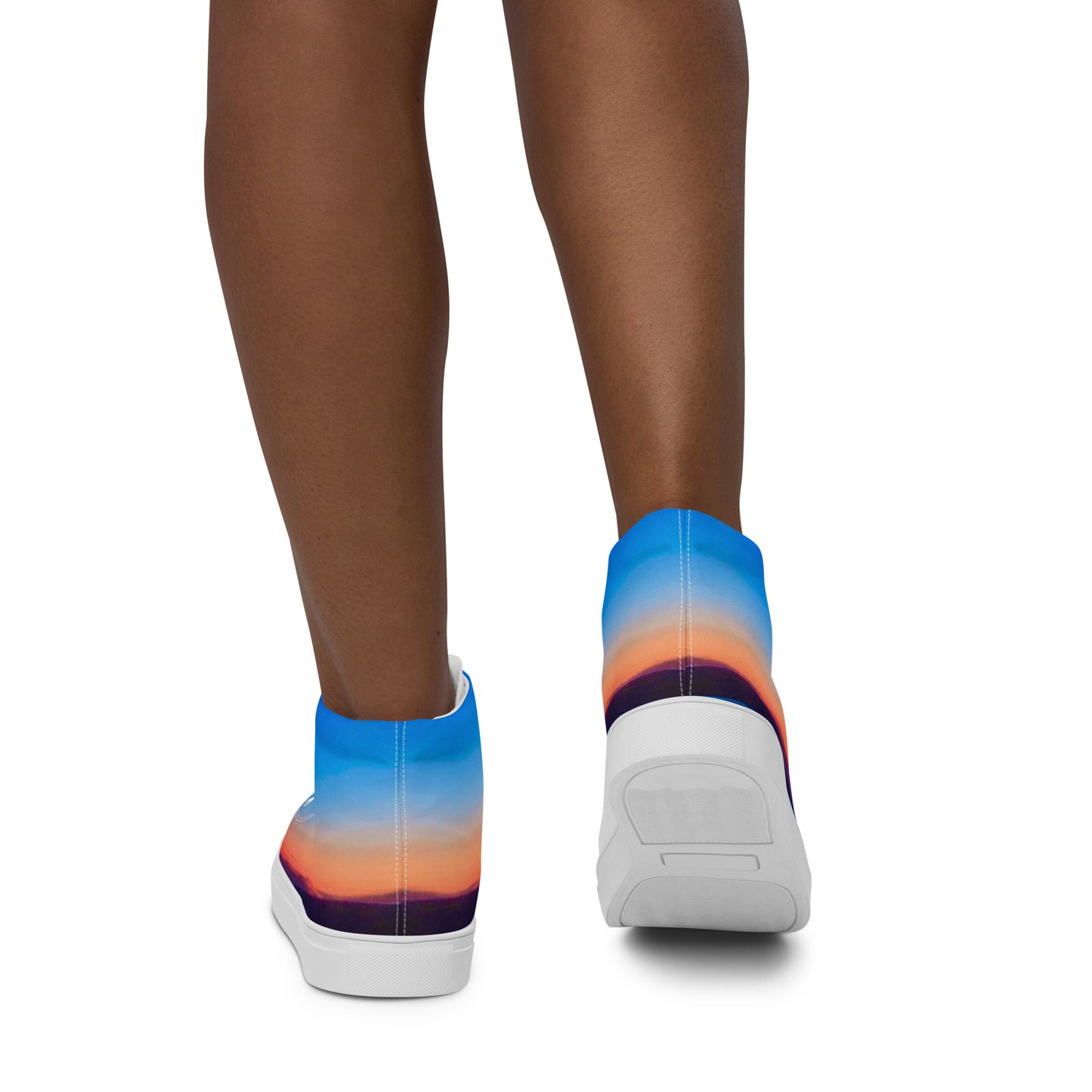 Kallistii fashion high-top sneakers for women with blue and orange gradient design on white soles