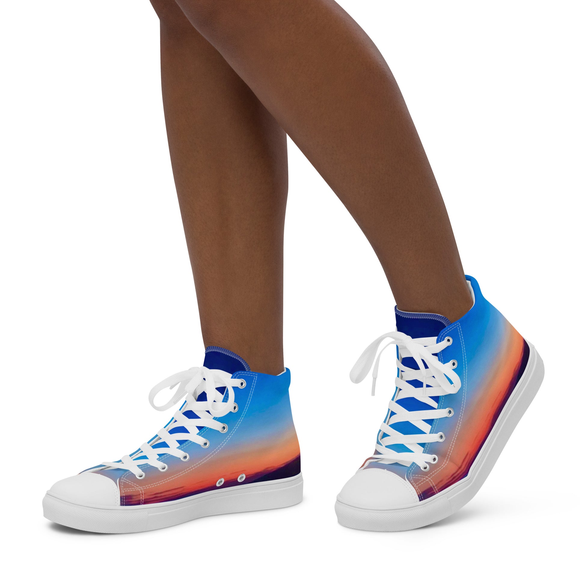 kallistii fashion high-top sneakers for women with blue and orange gradient design and white laces