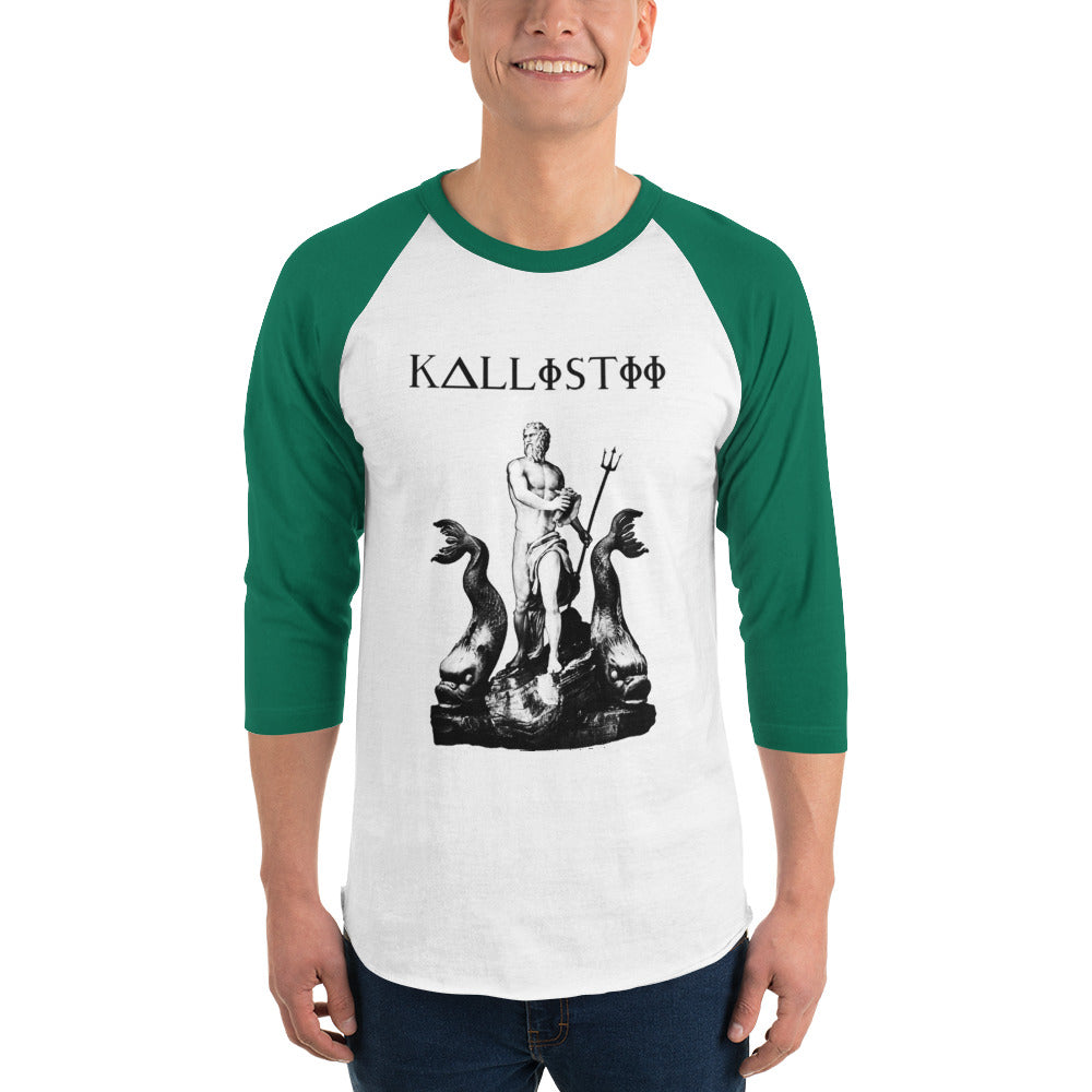 Poseidon raglan shirt by kallistii with green sleeves and graphic of Poseidon statue