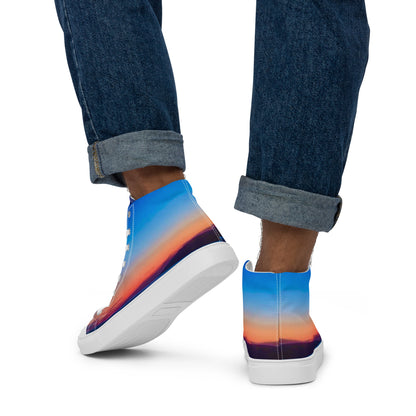 Kallistii skyline high top sneakers for men featuring vibrant sunset gradient design with white soles